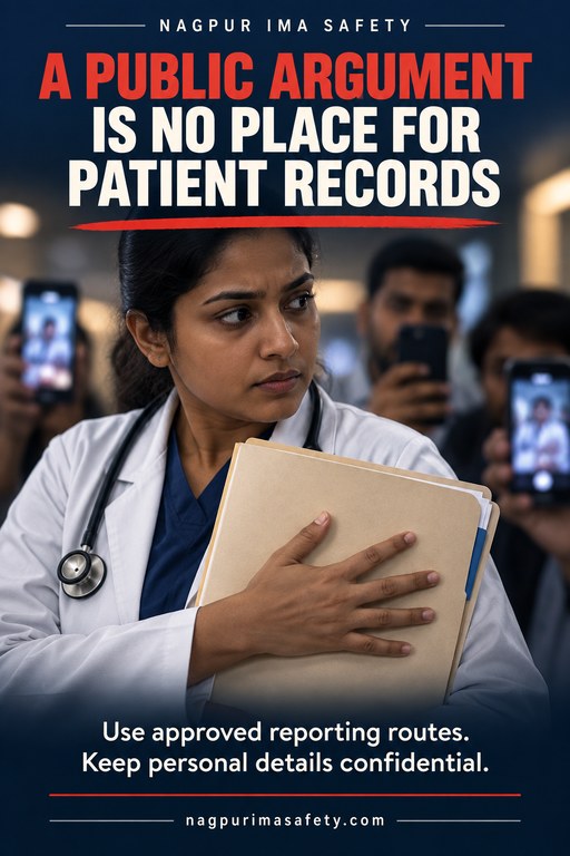 A PUBLIC ARGUMENT IS NO PLACE FOR PATIENT RECORDS — Use approved reporting routes. Keep personal details confidential.