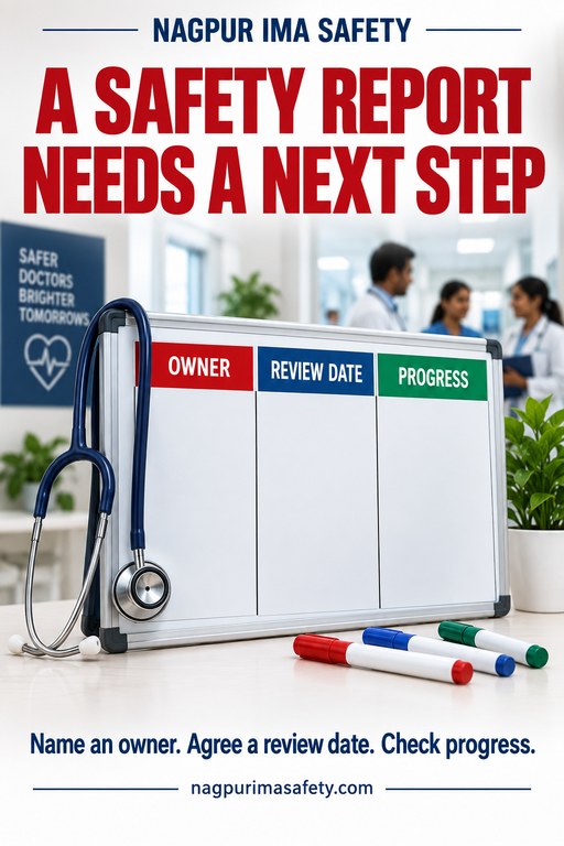 A SAFETY REPORT NEEDS A NEXT STEP — Name an owner. Agree a review date. Check progress.