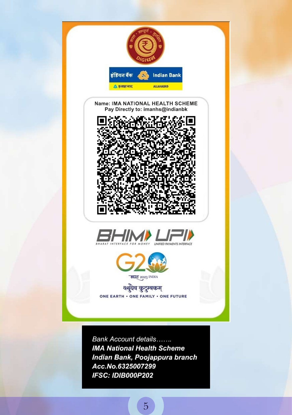Scanned official IMA schemes brochure, page 5: Health Scheme published payment page